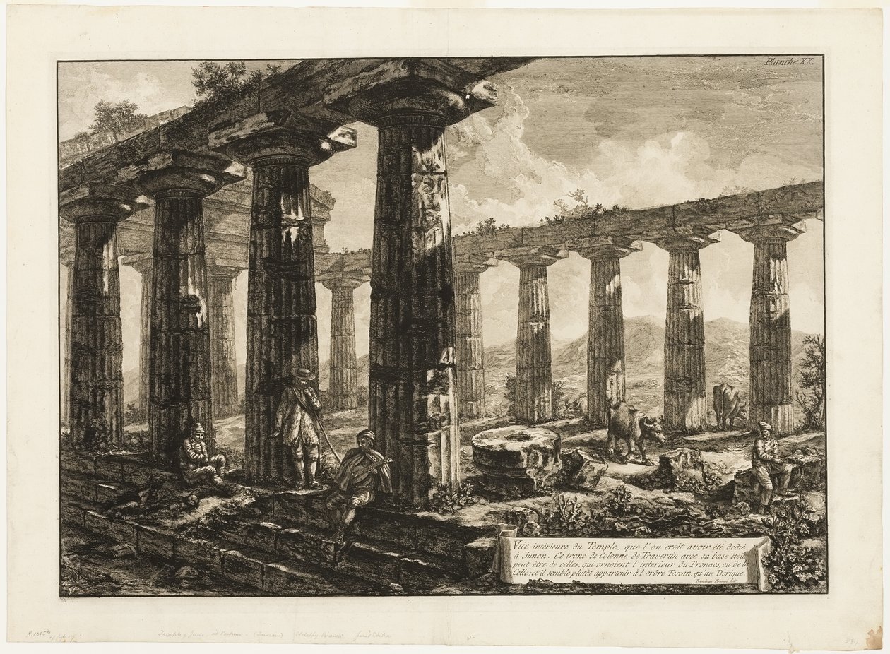Vista interior del templo que se cree fue dedicado a Juno, de Diferentes vistas de Paestum de Giovanni Battista Piranesi