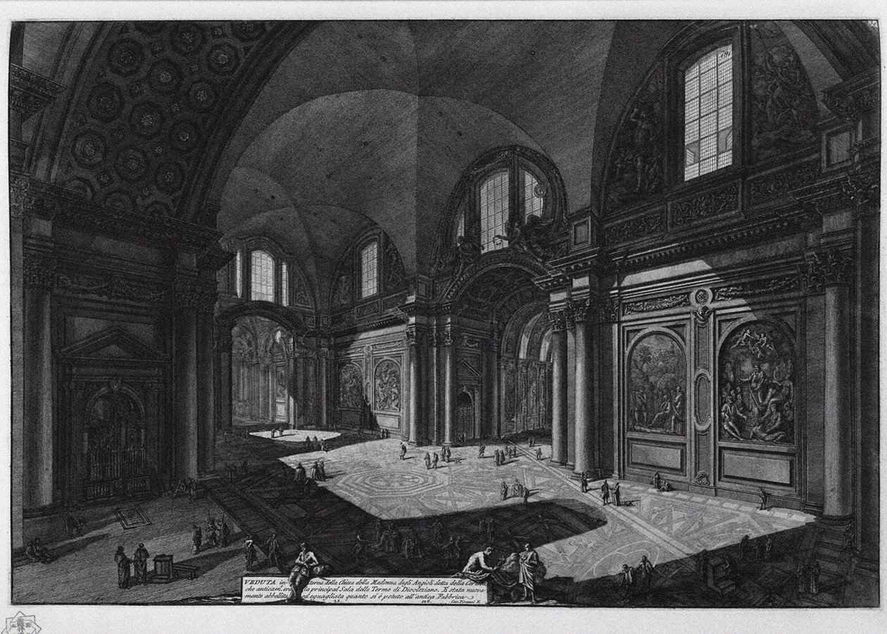 Interior de la basílica de Santa Maria degli Angeli, antiguos baños de Diocleciano, entre 1765 y 1775 de Giovanni Battista Piranesi