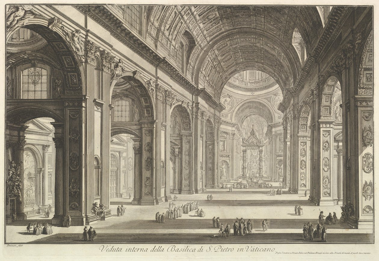 Vista interior de la basílica de San Pedro en el Vaticano, de «Vedute di Roma» (Vistas de Roma) de Giovanni Battista Piranesi