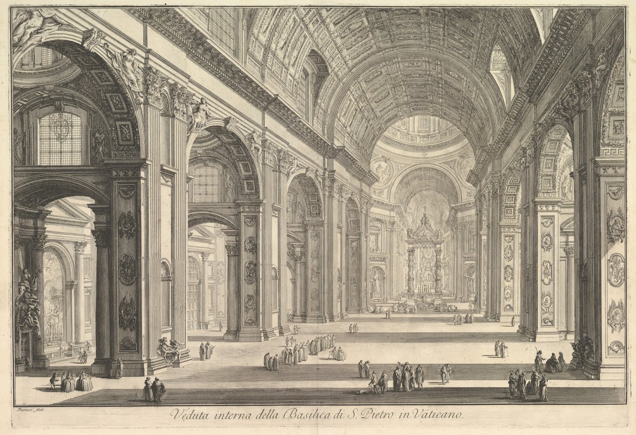 Vista interior de la Basílica de San Pedro en el Vaticano, de Vedute di Roma, ca. 1748 de Giovanni Battista Piranesi