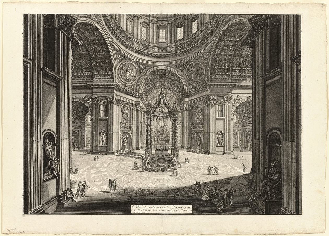 Vista interior de la Basílica de San Pedro en el Vaticano, cerca de la Tribuna, de Vistas de Roma de Giovanni Battista Piranesi