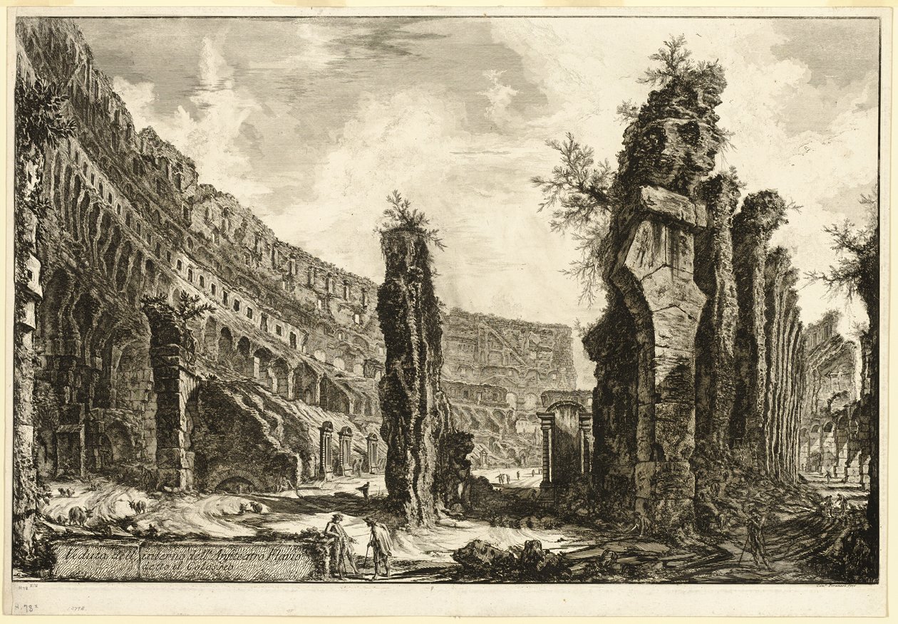 Vista interior del Anfiteatro Flavio, llamado el Coliseo, de Vistas de Roma de Giovanni Battista Piranesi