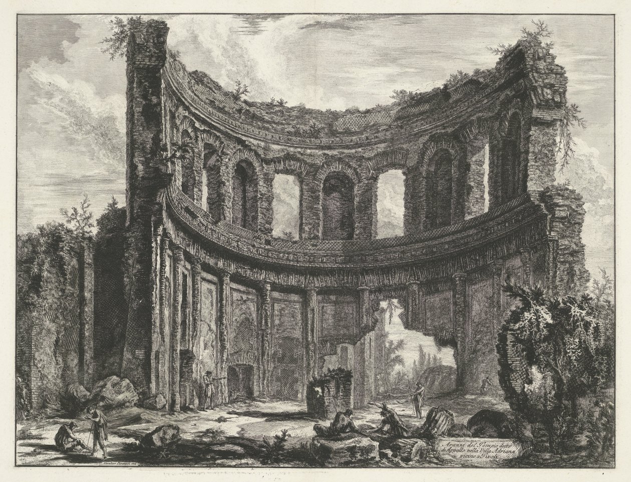 Kleine paleis en Villa Adriana t y Tivoli Restos del Templo llamado Apolo en la Villa Adriana cerca de Tívoli (título sobre el objeto) Gezichten op Rome (título de la serie) Vistas de Roma diseñadas y grabadas por el arquitecto Giambattista Piranesi Ve (ne de Giovanni Battista Piranesi