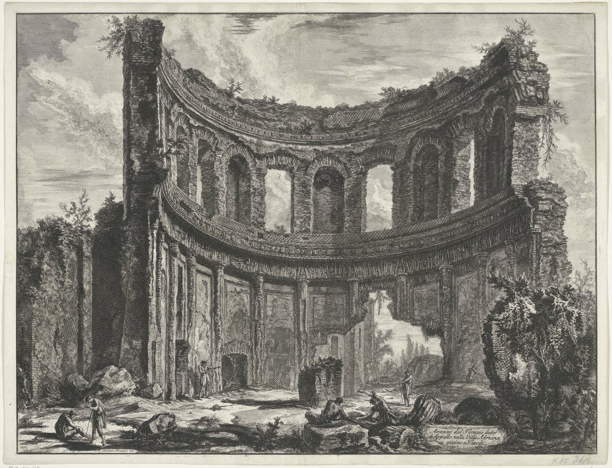 Kleine paleis en Villa Adriana t y Tivoli Restos del Templo llamado Apolo en la Villa Adriana cerca de Tívoli (título sobre el objeto) Gezichten op Rome (título de la serie) Vistas de Roma diseñadas y grabadas por el arquitecto Giambattista Piranesi Ve (ne de Giovanni Battista Piranesi