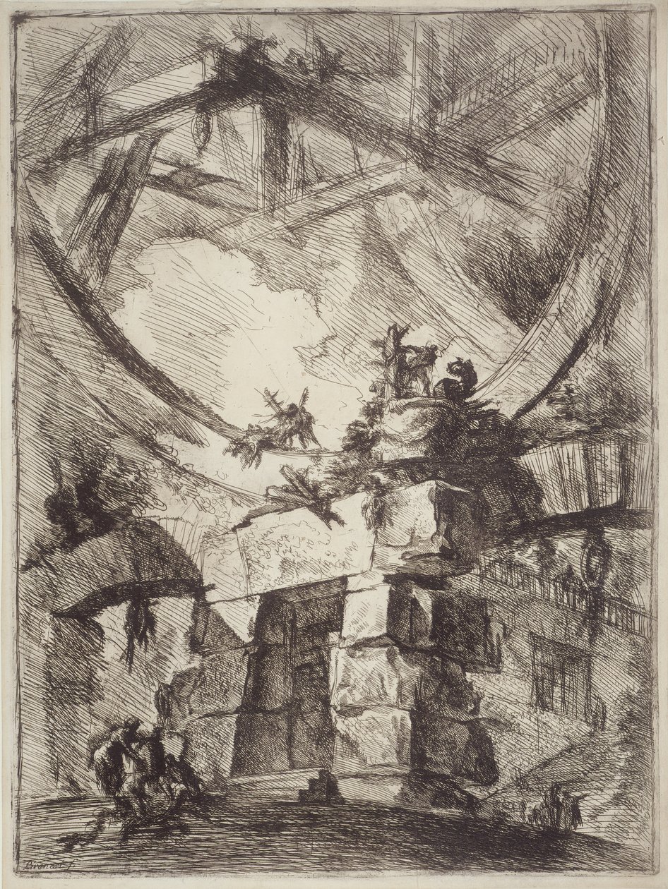 Las cárceles de la invención, plancha IX: La rueda gigante de Giovanni Battista Piranesi