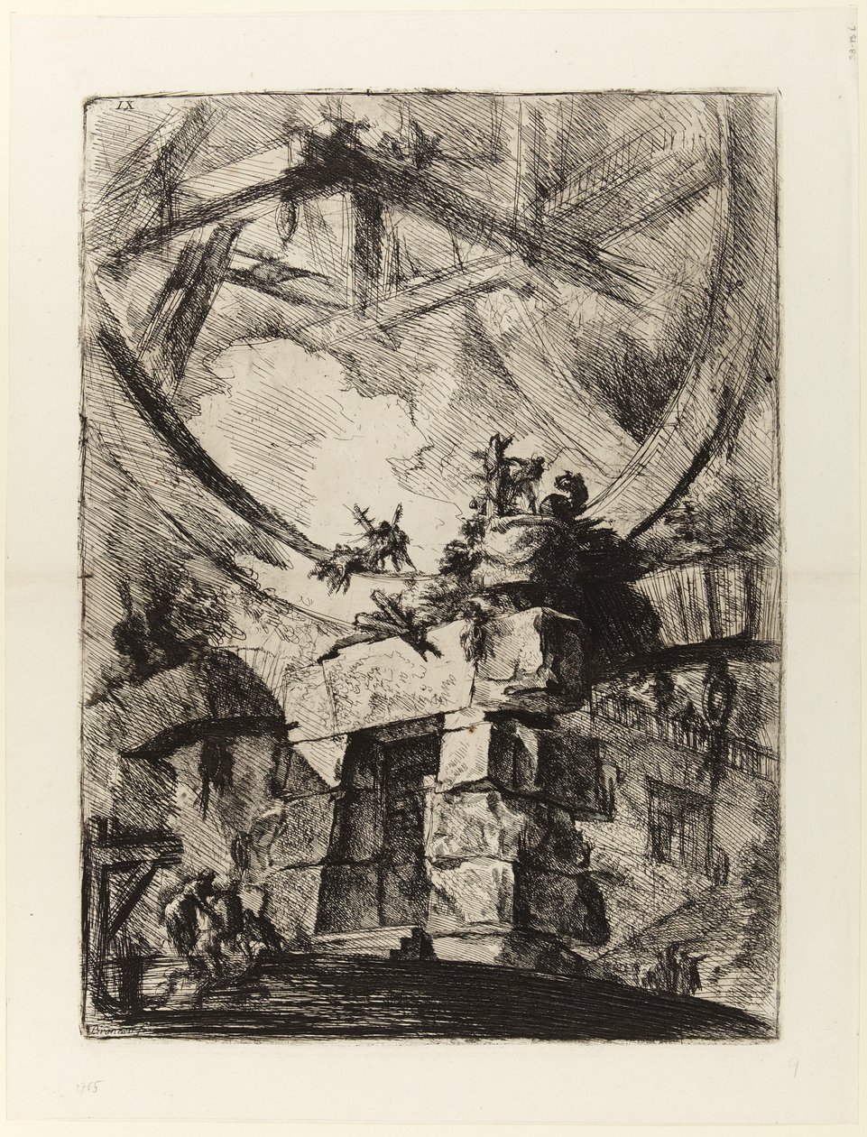 Las cárceles de la invención, plancha IX: La rueda gigante de Giovanni Battista Piranesi