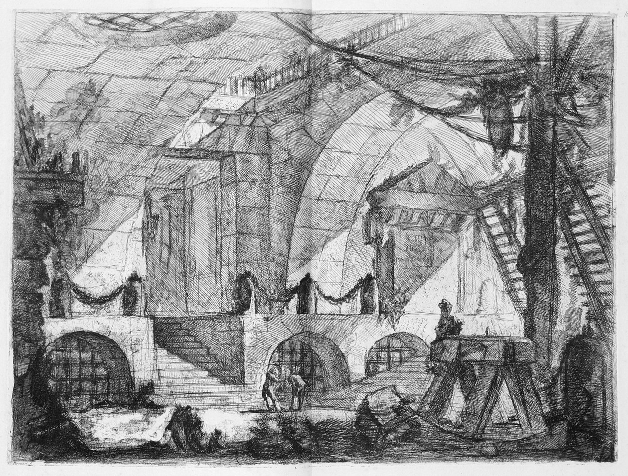 Las cárceles de la invención, Lámina XII: El caballete de aserrar de Giovanni Battista Piranesi
