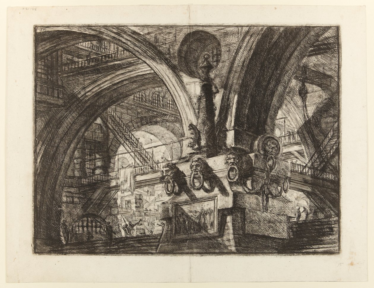 Las cárceles de la invención, lámina XV: El muelle con lámpara de Giovanni Battista Piranesi