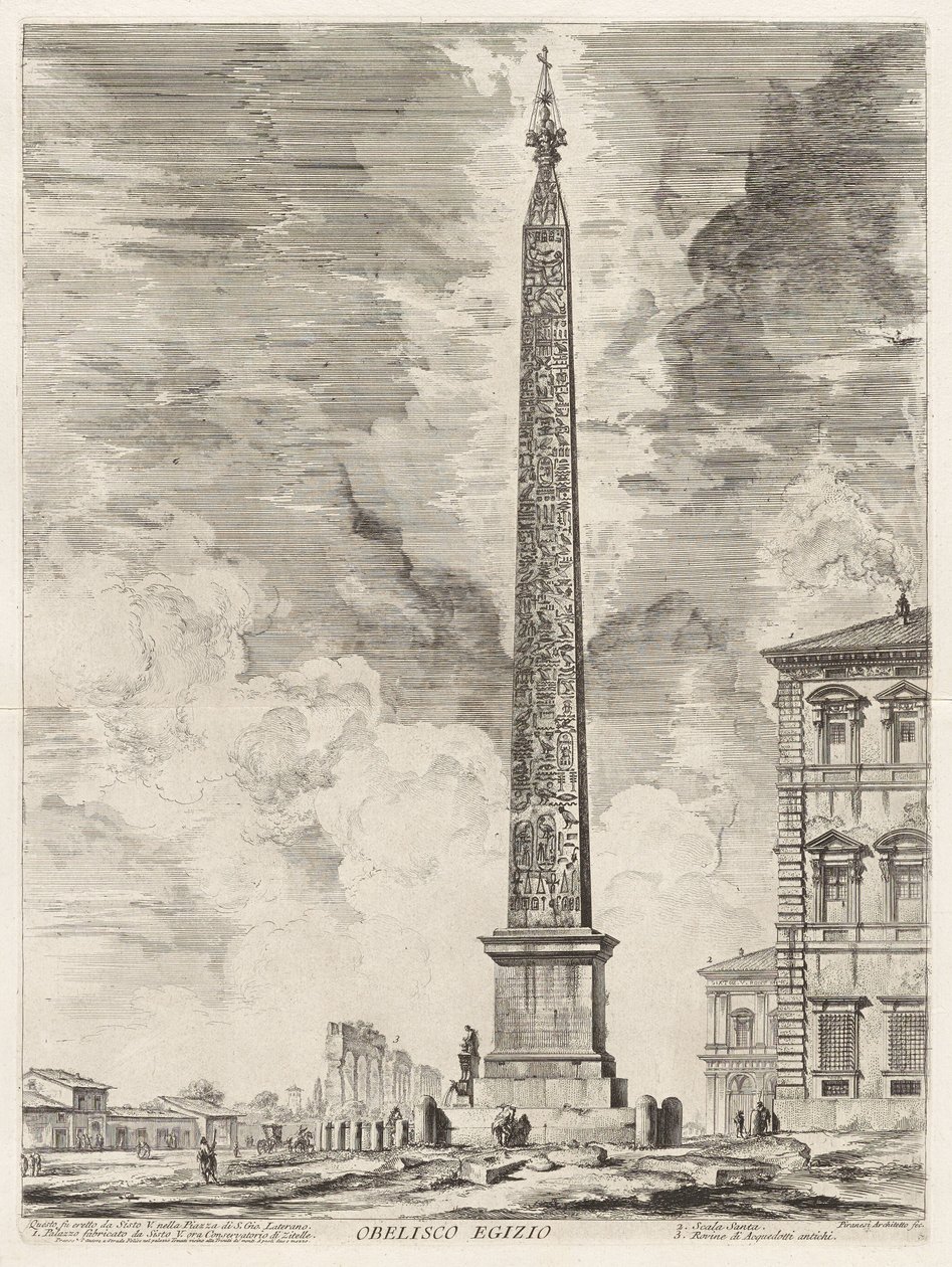Obelisco egipcio. Este fue erigido por el papa Sixto V en la Piazza di S. Gio. Laterano, de Vedute di Roma (Vistas de Roma) de Giovanni Battista Piranesi