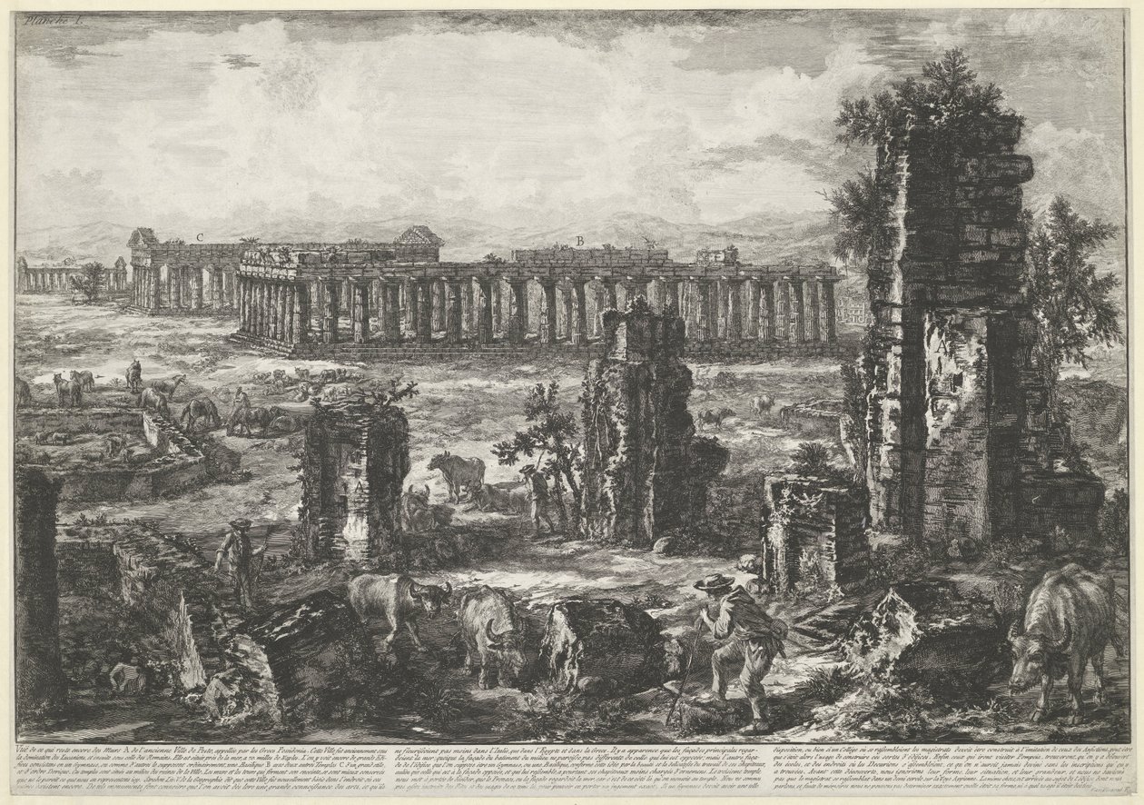 Muralla y templos de la ciudad antigua en Paestum Vue de ce qui reste encore des Murs A. de l