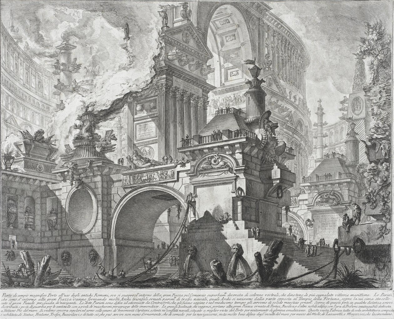 Parte de un Puerto Espacioso y Magnífico para el uso de los antiguos Romanos abriéndose a una gran plaza de mercado, 1761-80 de Giovanni Battista Piranesi