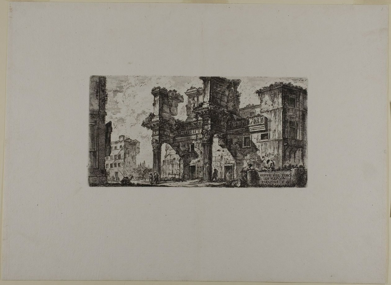 Parte del Foro de Nerva, lámina cinco de Algunas vistas de arcos de triunfo y otros monumentos de Giovanni Battista Piranesi