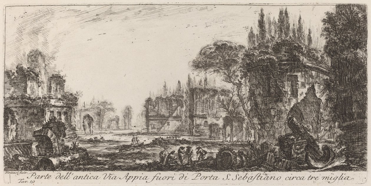 Parte de la antigua Vía Apia fuera de la Puerta S. Sebastiano de Giovanni Battista Piranesi