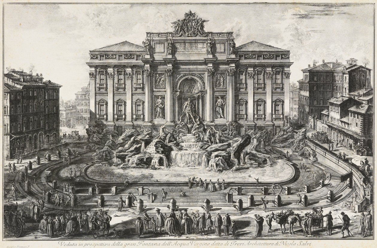 Vista en perspectiva de la gran fuente del Acqua Vergine, llamada Fontana de Trevi de Giovanni Battista Piranesi