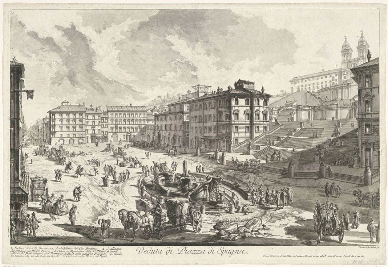 Plaza de España de Roma Vista de Piazza di Spagna (título sobre objeto) Gezichten op Rome (título de la serie) Vistas de Roma diseñadas y grabadas por el arquitecto Giambattista Piranesi Ve (nez) iano (título de la serie) de Giovanni Battista Piranesi