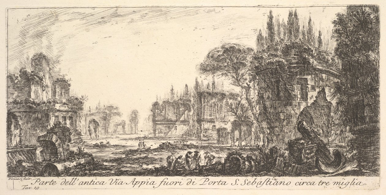 Placa 19: Parte de la antigua Vía Apia a unas tres millas fuera de Porta S. Sebastiano de Giovanni Battista Piranesi
