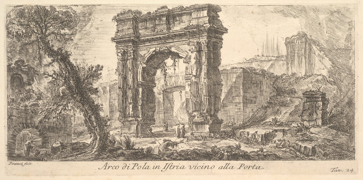 Placa 24: Arco de Pula en Istria cerca de la puerta Arco di Pola en Istria vicino alla Porta..., ca. 1750 de Giovanni Battista Piranesi