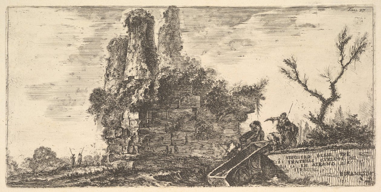Placa 27: Tumba de los tres hermanos Curiatii en Albano, ca. 1748 de Giovanni Battista Piranesi