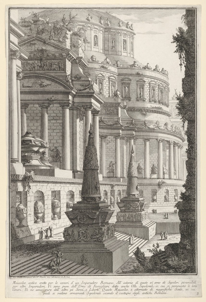 Placa 3: Mausoleo antiguo erigido para las cenizas de un emperador romano de Giovanni Battista Piranesi