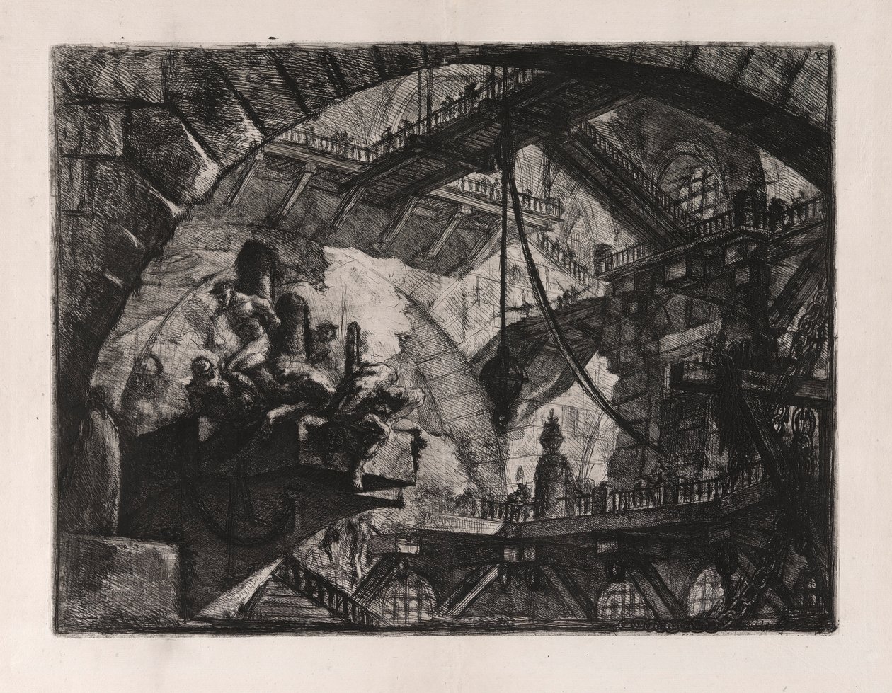 Prisioneros en una plataforma de proyección, placa 10 de Carceri d de Giovanni Battista Piranesi
