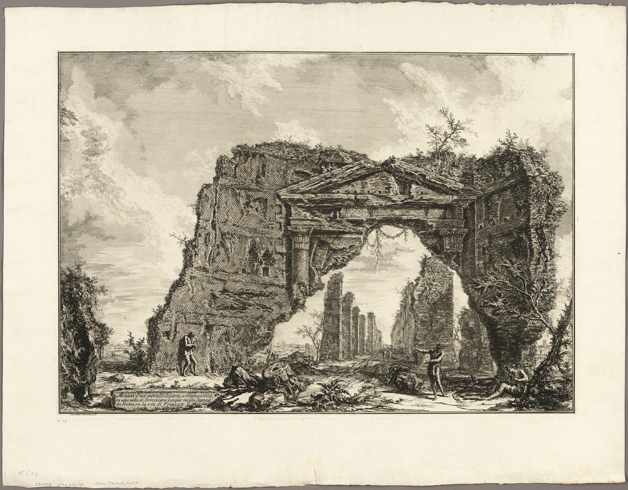 Restos de un pórtico cubierto, o un criptopórtico, en una villa de Domiciano, a cinco millas de Roma en la carretera de Frascati, de Vistas de Roma de Giovanni Battista Piranesi