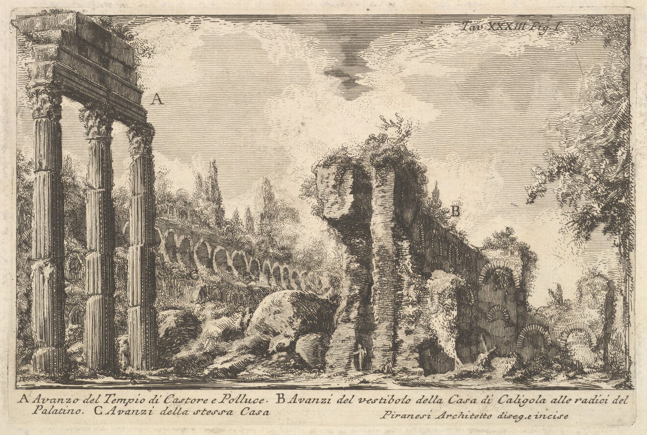 Restos del Templo de Cástor y Pólux, siglo XVIII de Giovanni Battista Piranesi