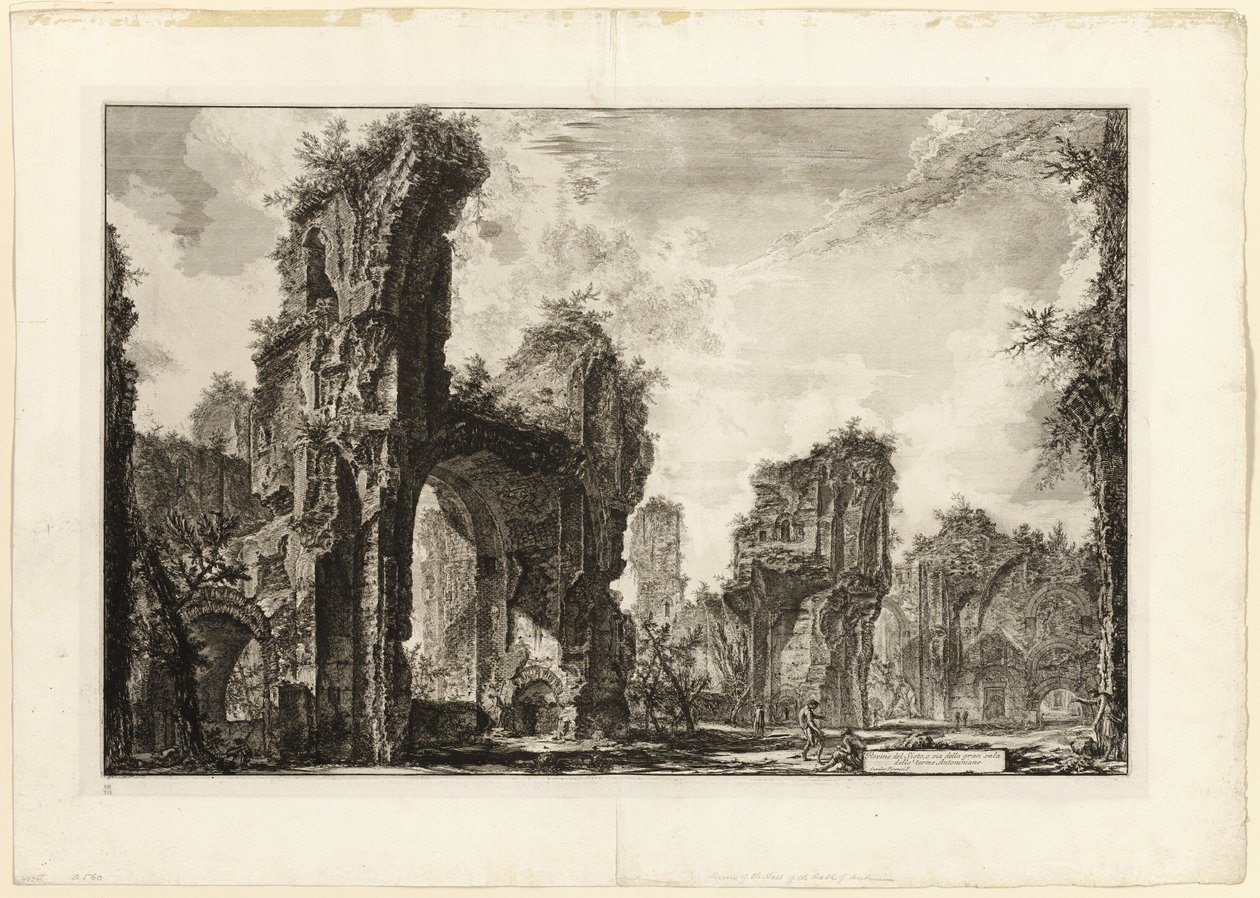 Ruinas del Xystus [un largo pórtico abierto usado para ejercicios atléticos], el salón central de los Baños Antoninos [Los Baños de Caracalla], de Vistas de Roma de Giovanni Battista Piranesi