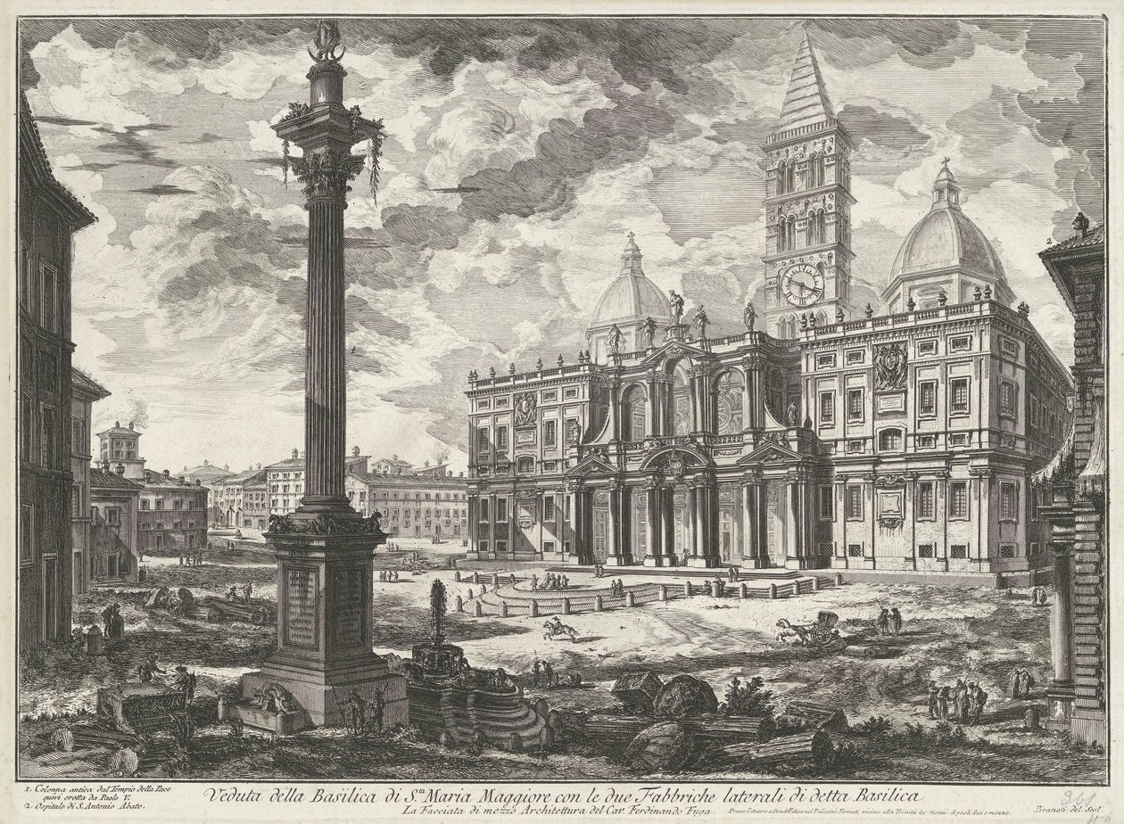 Santa María la Mayor de Roma Vista de la Basílica de Santa Maria Maggiore con las dos Fábricas laterales de dicha Basílica (título sobre objeto) Gezichten op Rome (título de la serie) Vistas de Roma diseñadas y grabadas por el arquitecto Giambattista Piran de Giovanni Battista Piranesi