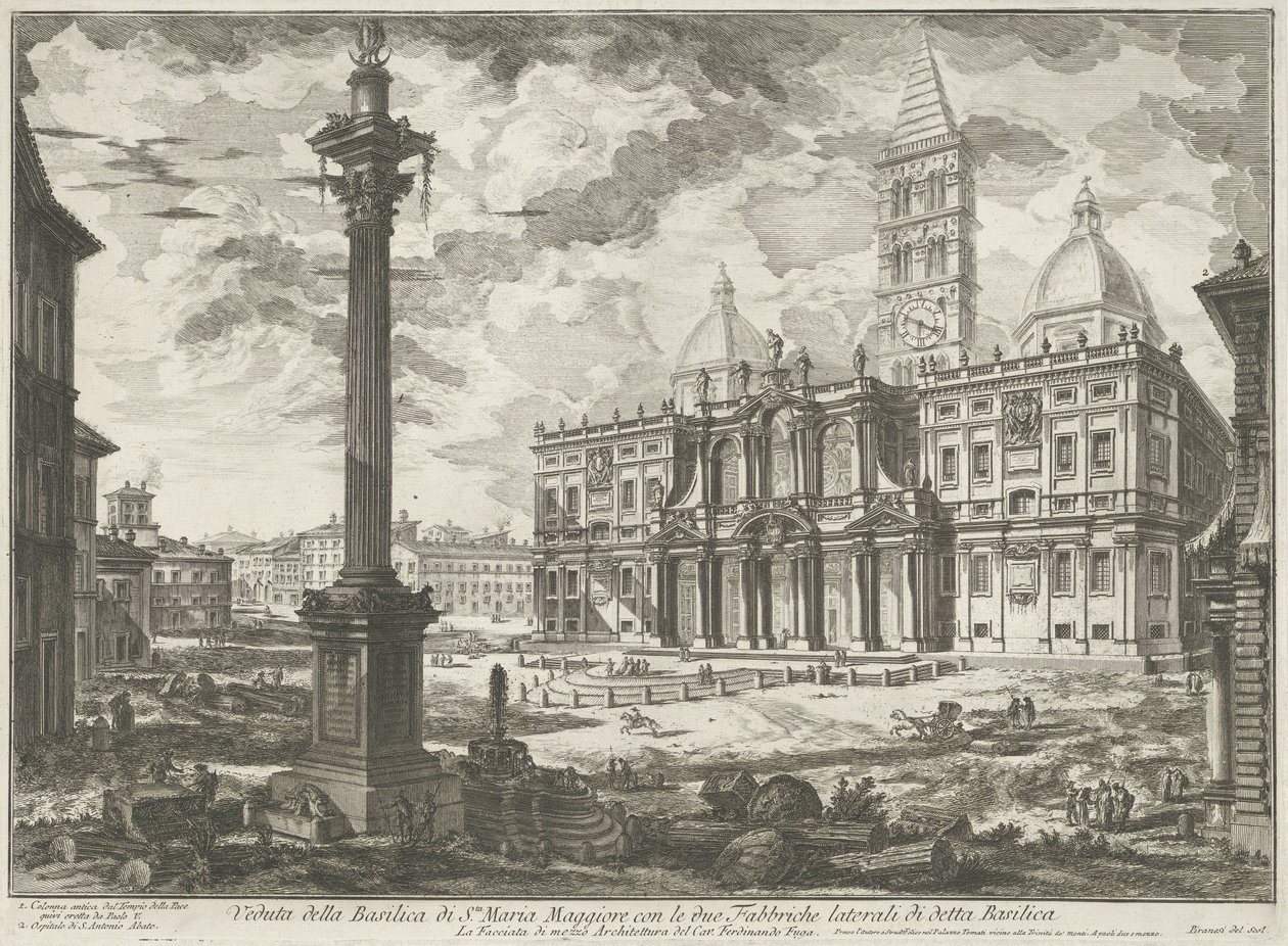 Santa María la Mayor de Roma Vista de la Basílica de Santa Maria Maggiore con las dos Fábricas laterales de dicha Basílica (título sobre objeto) Gezichten op Rome (título de la serie) Vistas de Roma diseñadas y grabadas por el arquitecto Giambattista Piran de Giovanni Battista Piranesi