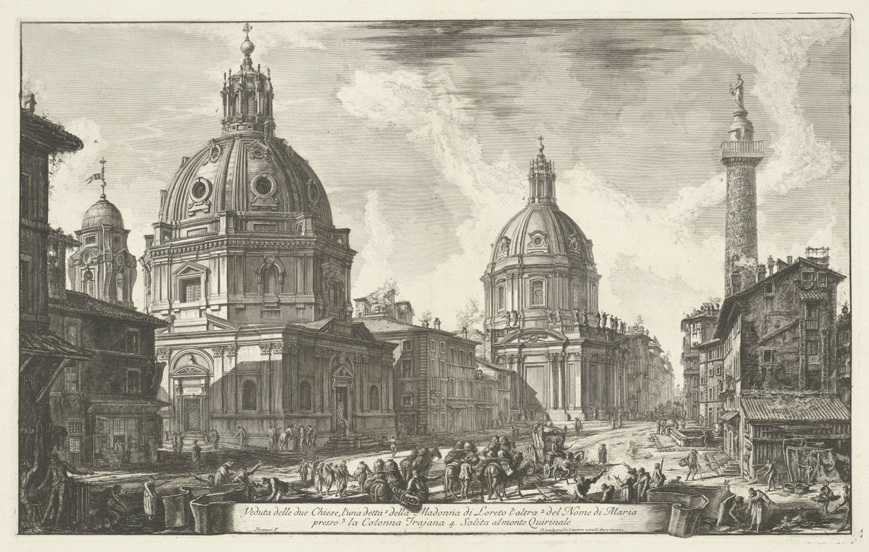 Santa Maria di Loreto en de Santissimo Nome di Maria te Rome Vista de las dos iglesias (...) (título sobre objeto) Gezichten op Rome (título de la serie) Vistas de Roma diseñadas y grabadas por el arquitecto Giambattista Piranesi Ve (nez) iano (título de l de Giovanni Battista Piranesi