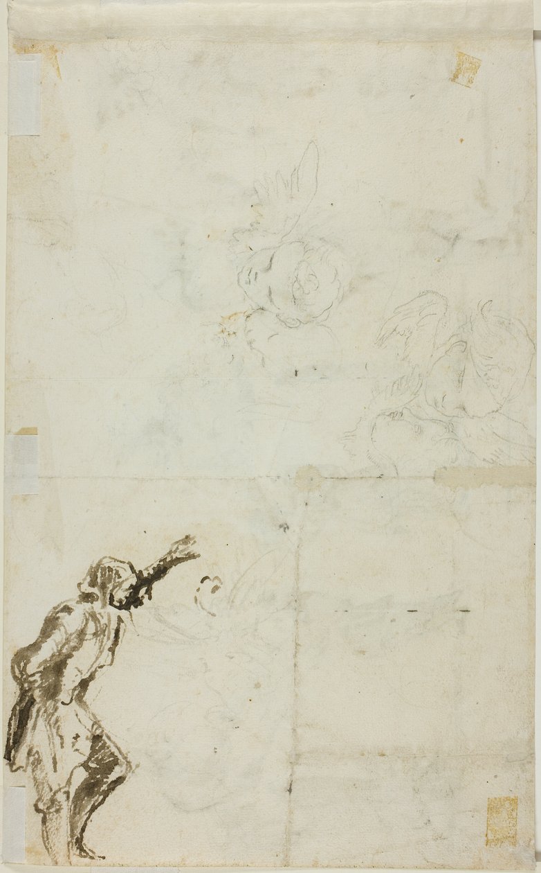 Hoja de bocetos: Hombre de pie con brazo levantado, querubines de Giovanni Battista Piranesi