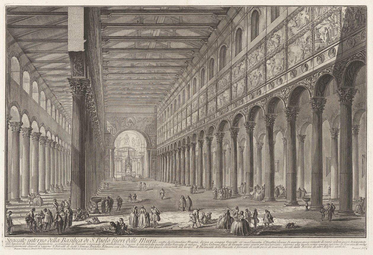 Vista interior de la Basílica de San Pablo Extramuros de Giovanni Battista Piranesi