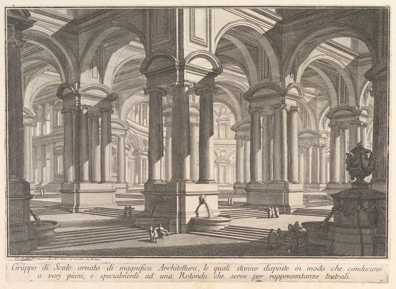 Escaleras adornadas por magnífica arquitectura... Gruppo di Scale ornato di magnif..., ca. 1750 de Giovanni Battista Piranesi