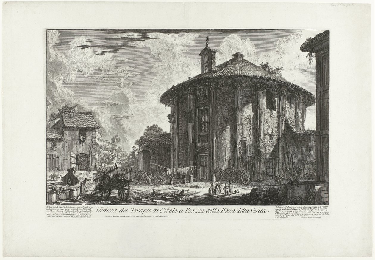 Tempel van Hercules Invictus te Rome (título sobre el objeto) Vista del Templo de Cibeles en Piazza della Bocca della Verità (título sobre el objeto) Gezichten op Rome (título de la serie) Vistas de Roma diseñadas y grabadas por el arquitecto Giambattista  de Giovanni Battista Piranesi
