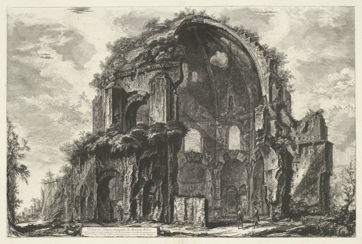Tempel van Minerva Medica te Roma Vista del Templo octangular de Minerva Medica (título sobre objeto) Gezichten op Rome (título de la serie) Vistas de Roma diseñadas y grabadas por el arquitecto Giambattista Piranesi Ve (nez) iano (título de la serie) de Giovanni Battista Piranesi