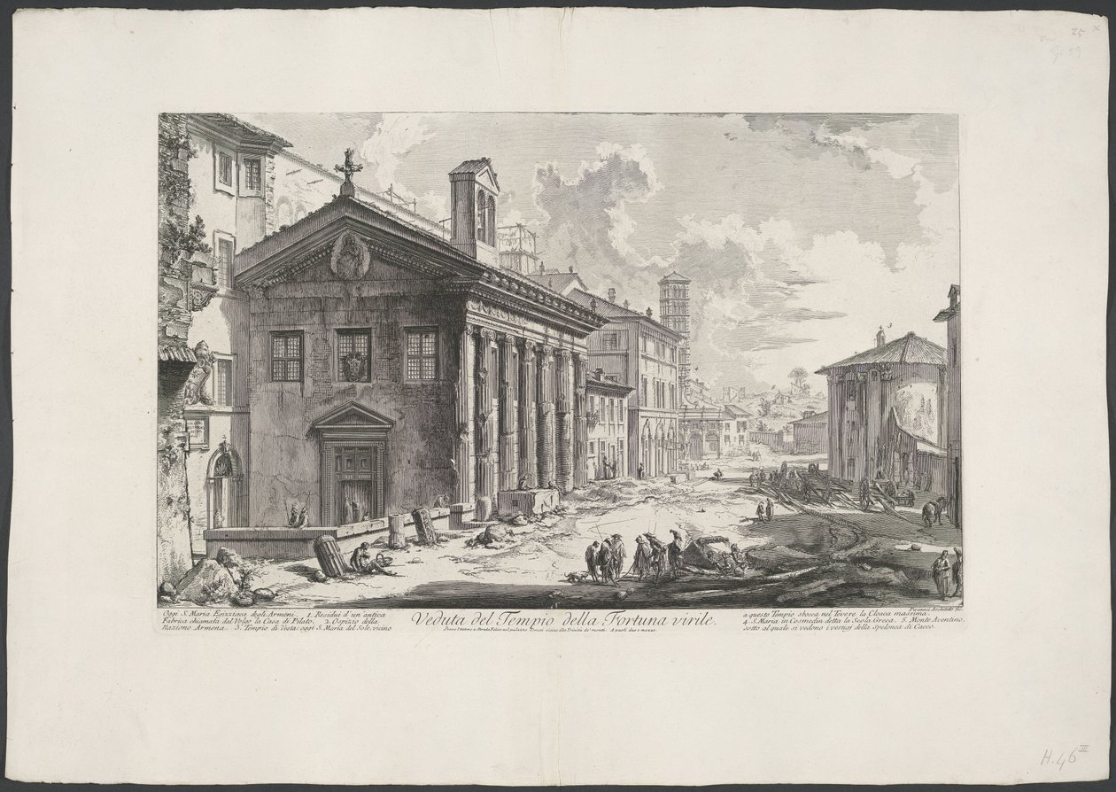 Templo de Portunus en Roma Vista del Templo de Manly Fortune (título sobre objeto) Gezichten op Rome (título de la serie) Vistas de Roma diseñadas y grabadas por el arquitecto Giambattista Piranesi Ve (nez) iano (título de la serie) de Giovanni Battista Piranesi