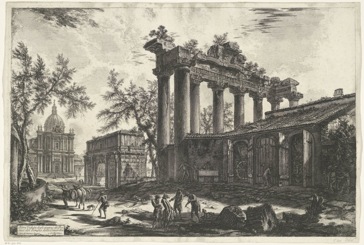 Templo de Saturno en Roma Otra Vista de los restos del Pronaos del Templo de la Concordia (título sobre objeto) Gezichten op Rome (título de la serie) Vistas de Roma diseñadas y grabadas por el arquitecto Giambattista Piranesi Ve (nez) iano (título de la s de Giovanni Battista Piranesi