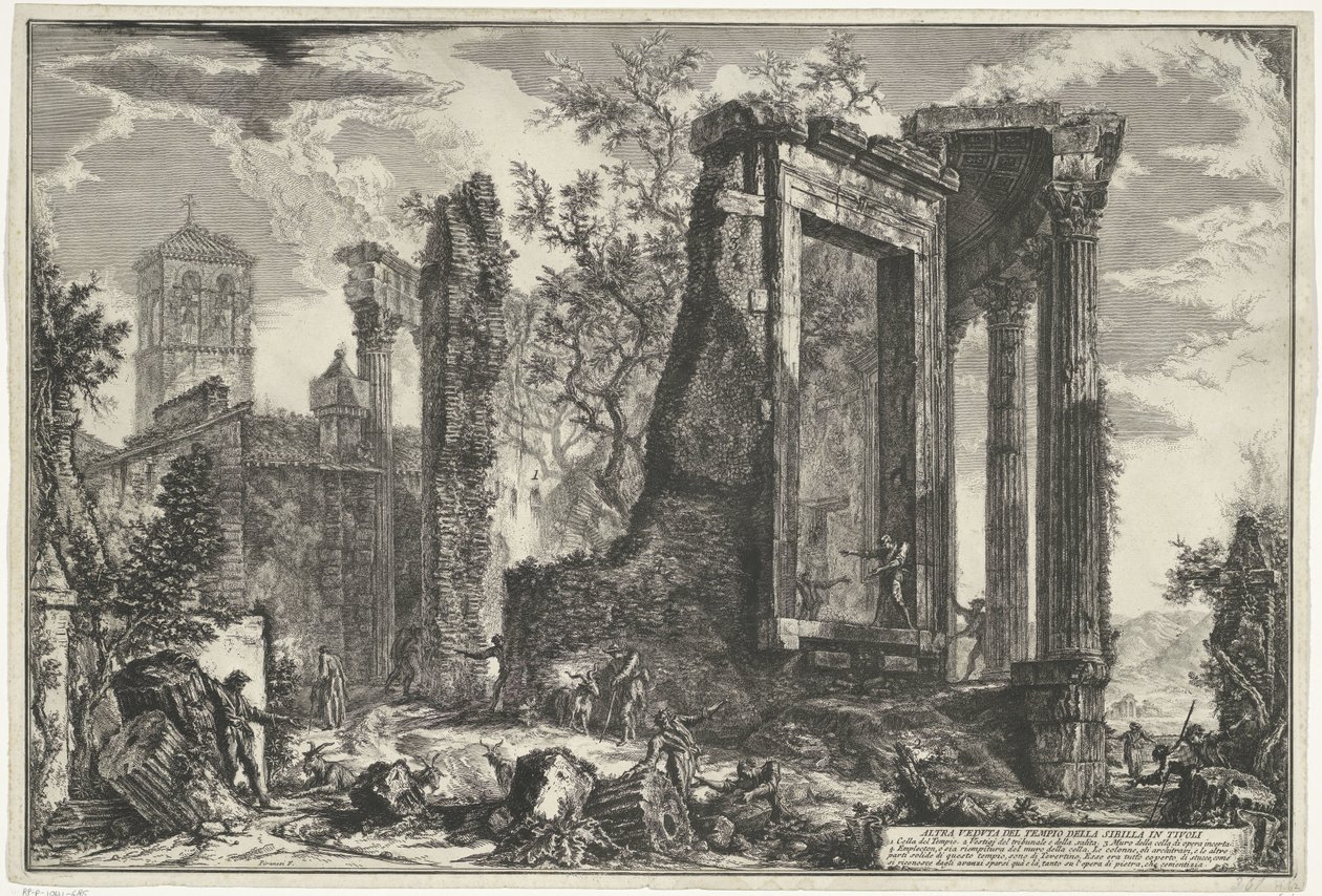 Tempel van Vesta y Tempel van de Tiburtijnse Sibille en Tivoli Otra vista del Templo de la Sibila en Tivoli (título sobre el objeto) Gezichten op Rome (título de la serie) Vistas de Roma diseñadas y grabadas por el arquitecto Giambattista Piranesi Ve (nez) de Giovanni Battista Piranesi