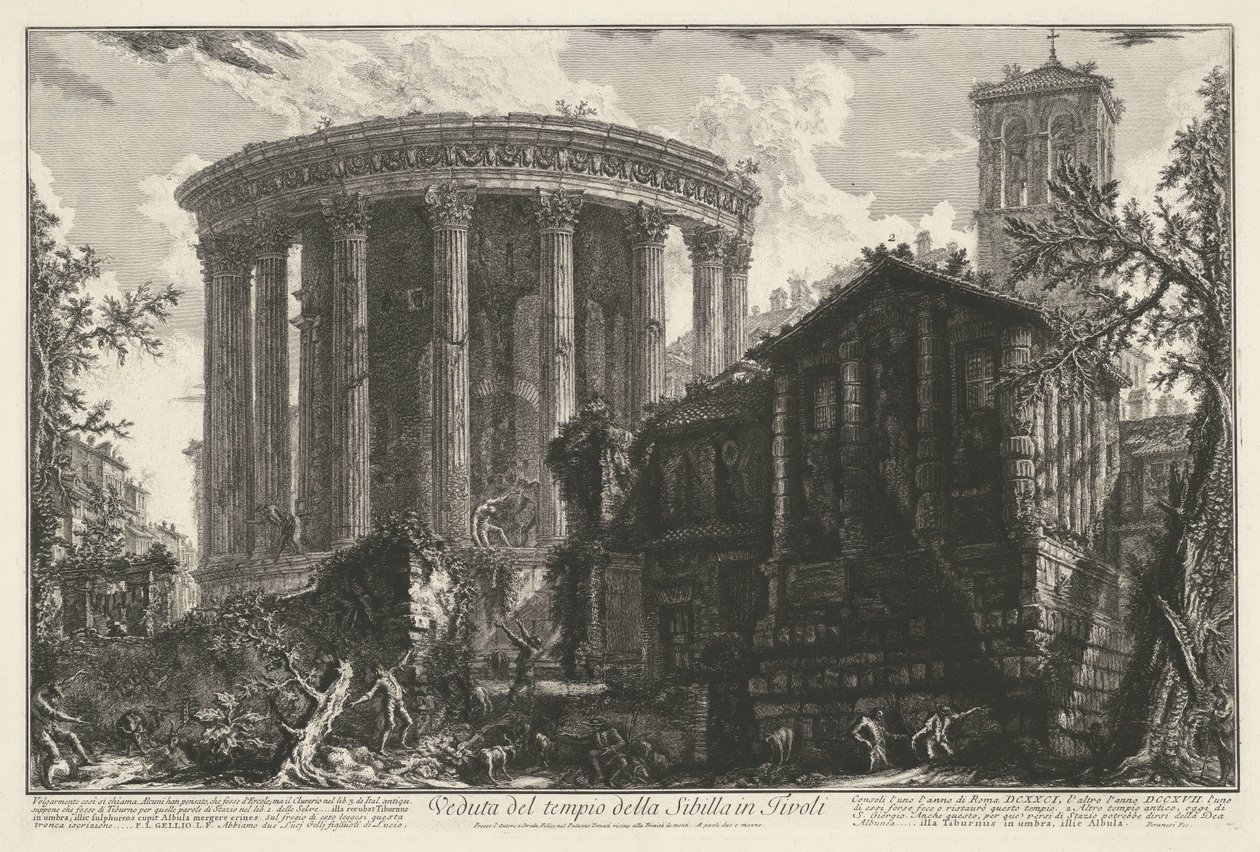 Tempel van Vesta y Tempel van de Tiburtijnse Sibille en Tivoli Vista del templo de la Sibila en Tivoli (título sobre objeto) Gezichten op Rome (título de la serie) Vistas de Roma diseñadas y grabadas por el arquitecto Giambattista Piranesi Ve (nez) iano (s de Giovanni Battista Piranesi