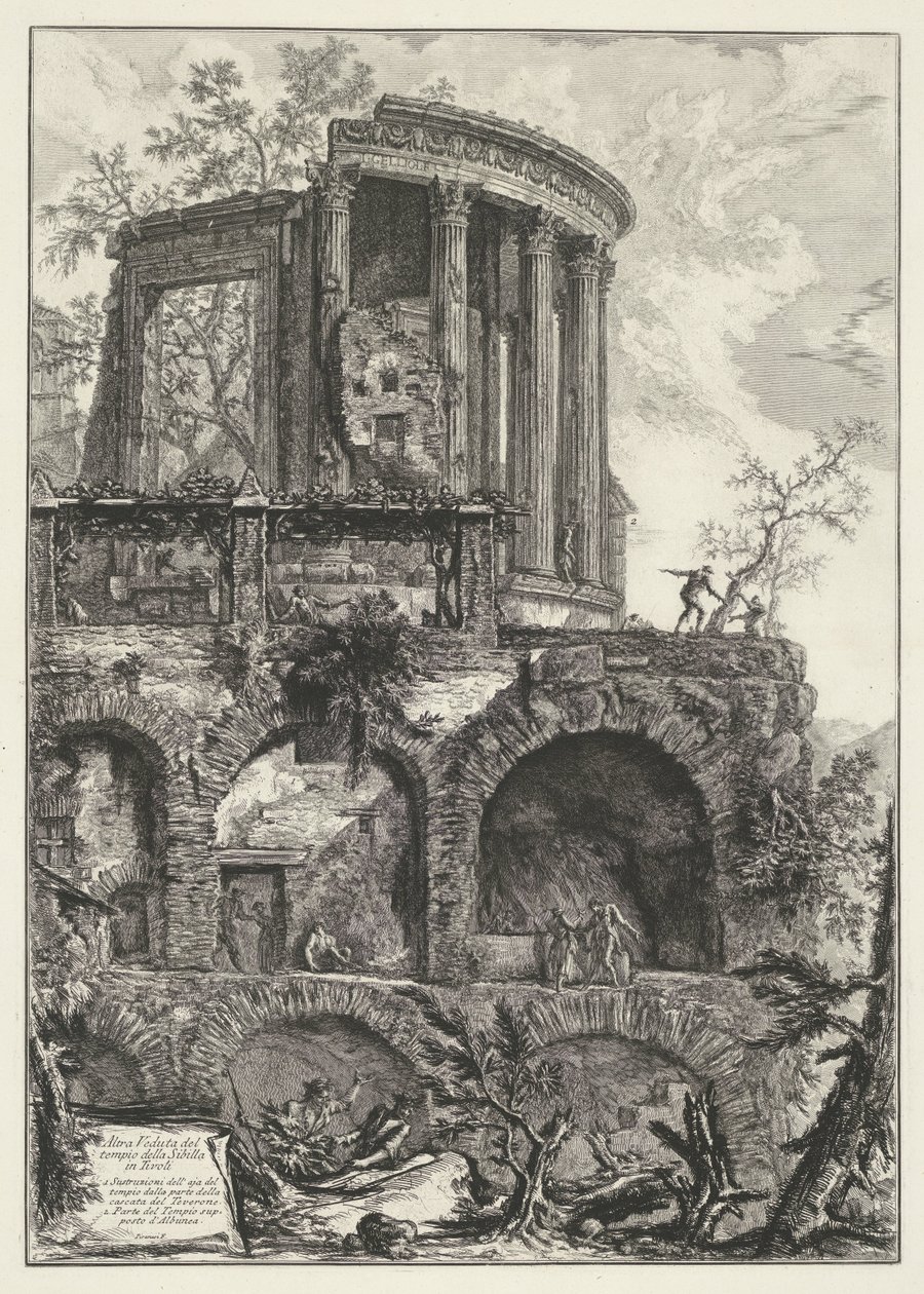 Tempel van Vestat y Tivoli Otra vista del templo Sibyl en Tivoli (título sobre el objeto) Gezichten op Rome (título de la serie) Vistas de Roma diseñadas y grabadas por el arquitecto Giambattista Piranesi Ve (nez) iano (título de la serie) de Giovanni Battista Piranesi
