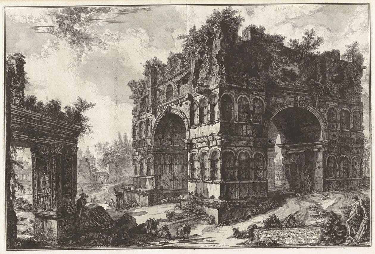 El llamado templo de Jano. A. El llamado arco de los Argentarii, de Vedute di Roma (Vistas de Roma) de Giovanni Battista Piranesi