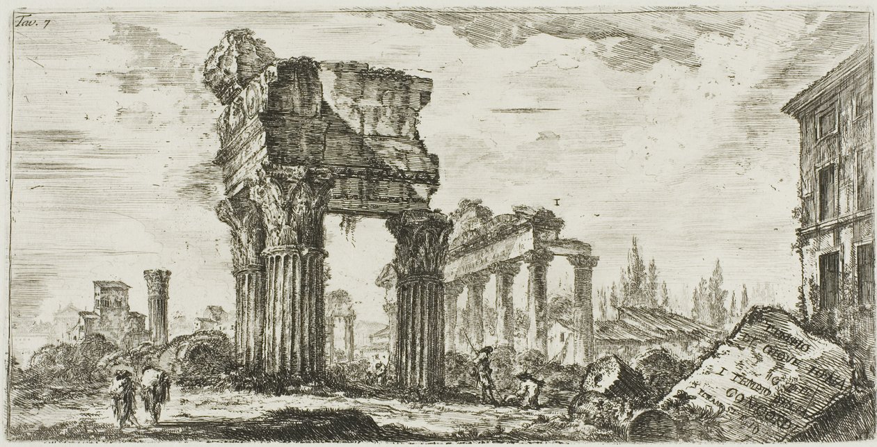 Templo de Júpiter Tonans. Templo de la Concordia, lámina 7 de Algunas Vistas de Arcos Triunfales y otros Monumentos de Giovanni Battista Piranesi