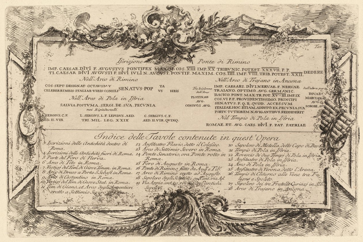 Placa de texto de Giovanni Battista Piranesi