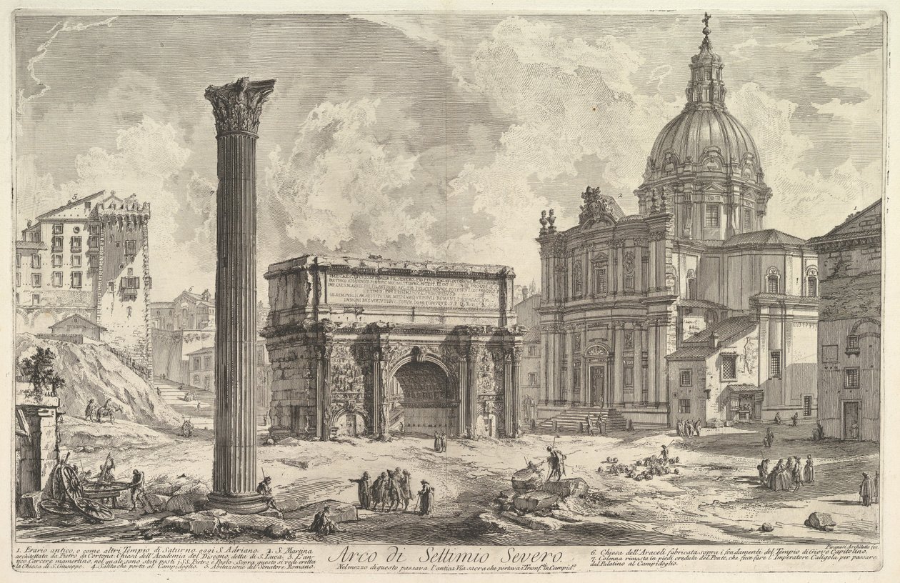 El Arco de Septimio Severo, con la iglesia de S. Martina a la derecha (Arco di Settimio Severo), de «Vedute di Roma» de Giovanni Battista Piranesi