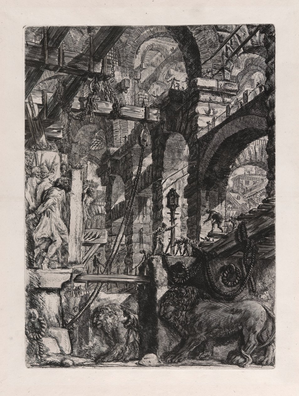 Los bajorrelieves del león, placa 5 de Carceri d de Giovanni Battista Piranesi