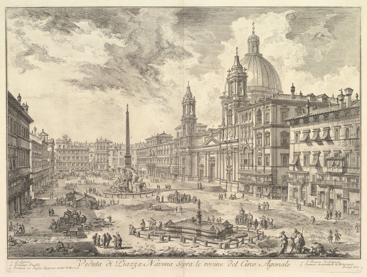 La Piazza Navona, Roma, sobre las ruinas del Circo de Domiciano, la iglesia de Sant