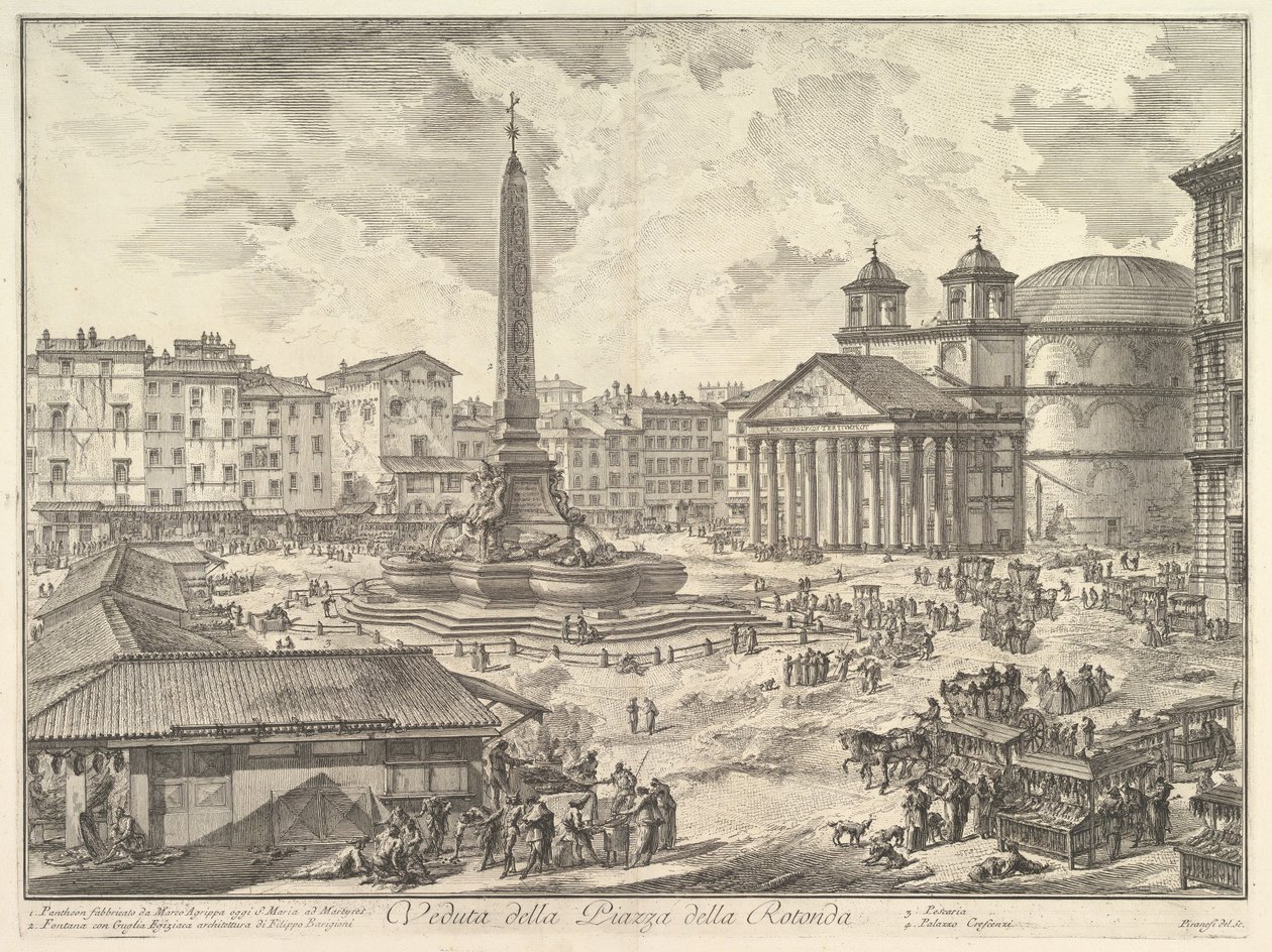 La Piazza della Rotonda, con el Panteón y el obelisco, de «Vedute di Roma» de Giovanni Battista Piranesi