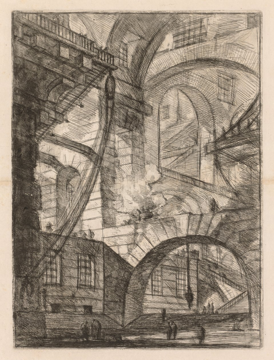 Las Prisiones: Una Perspectiva de Arcos con un Fuego Humeante de Giovanni Battista Piranesi