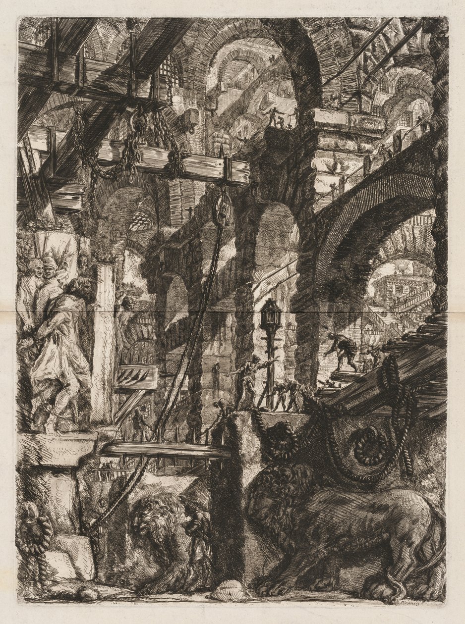 Las Prisiones: Una Perspectiva de Arcos Romanos, con Dos Leones Tallados en Relieve en Losa de Piedra en Primer Plano de Giovanni Battista Piranesi
