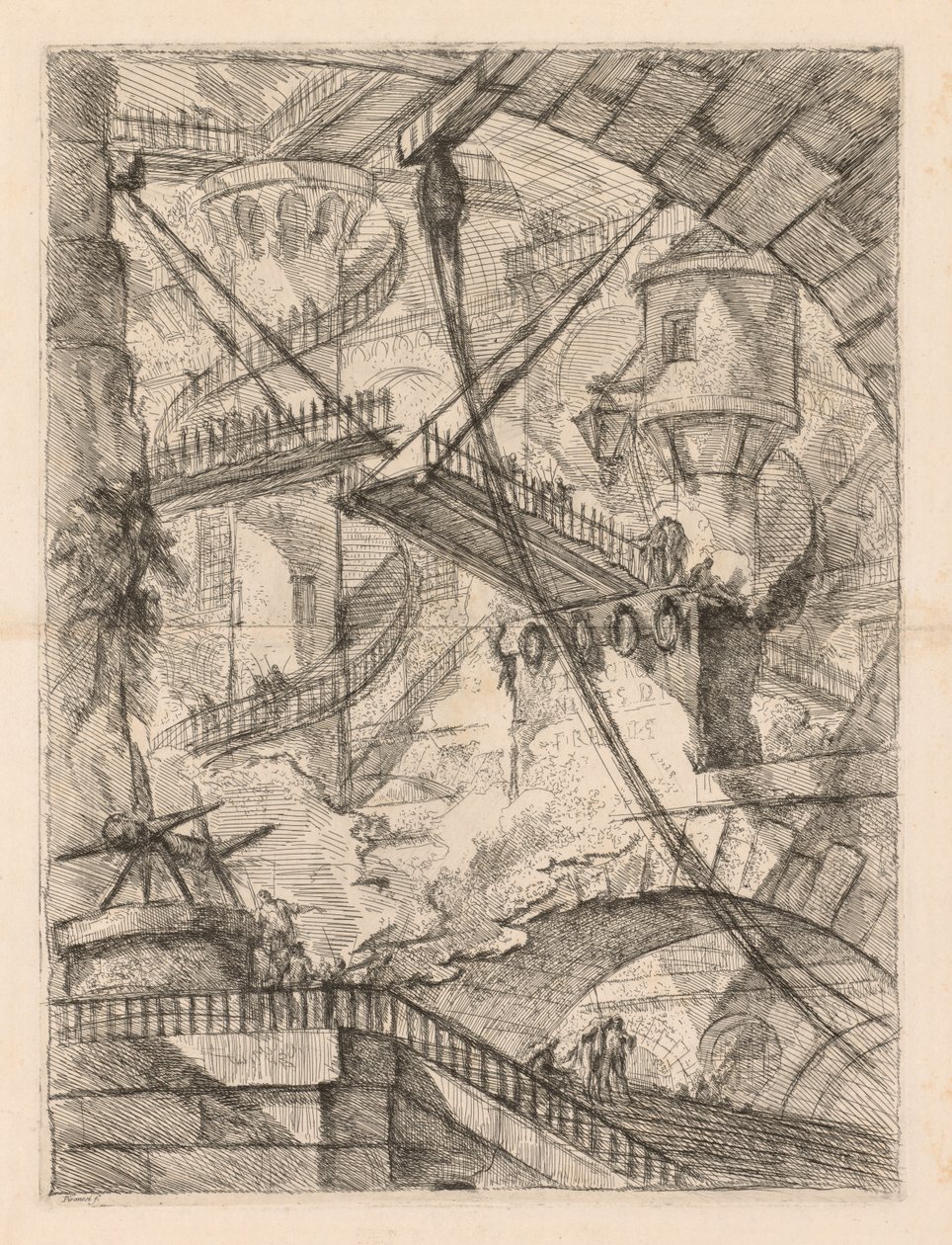 Las prisiones: Un inmenso interior con un puente levadizo de Giovanni Battista Piranesi